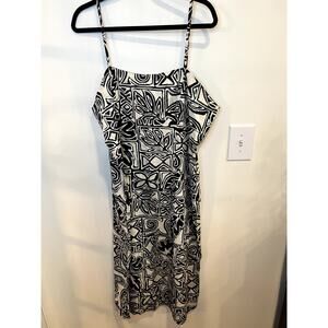 Vintage Hilo Hattie Hawaiian Dress XL Black White Tribal Print Made in Hawaii